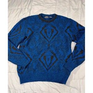 Vintage Bonwit Teller 80s 90s Geometric Knit "Grandpa" Sweater Sz M